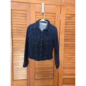 Zara Women's Denim Dark Blue Button Down Shirt W/ Front Pockets Size XS/S